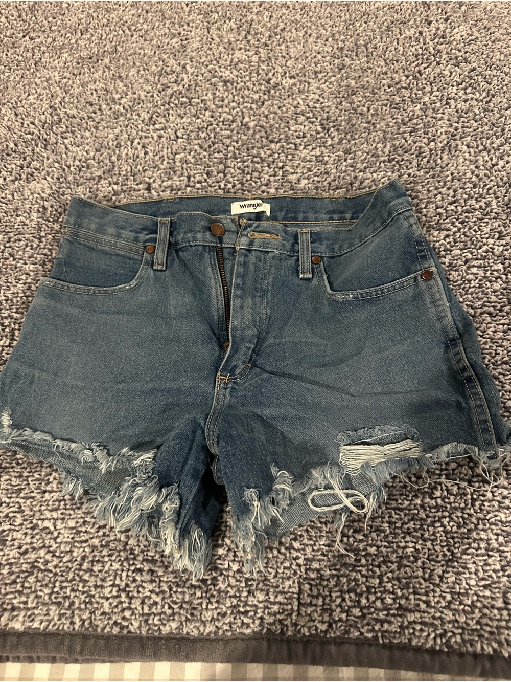 Wrangler Dark Blue Frayed Denim Cutoff Shorts - Picture 2 of 4